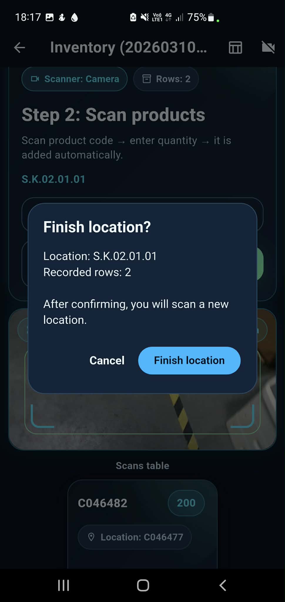 Inventory by Elmvick scan progress screen