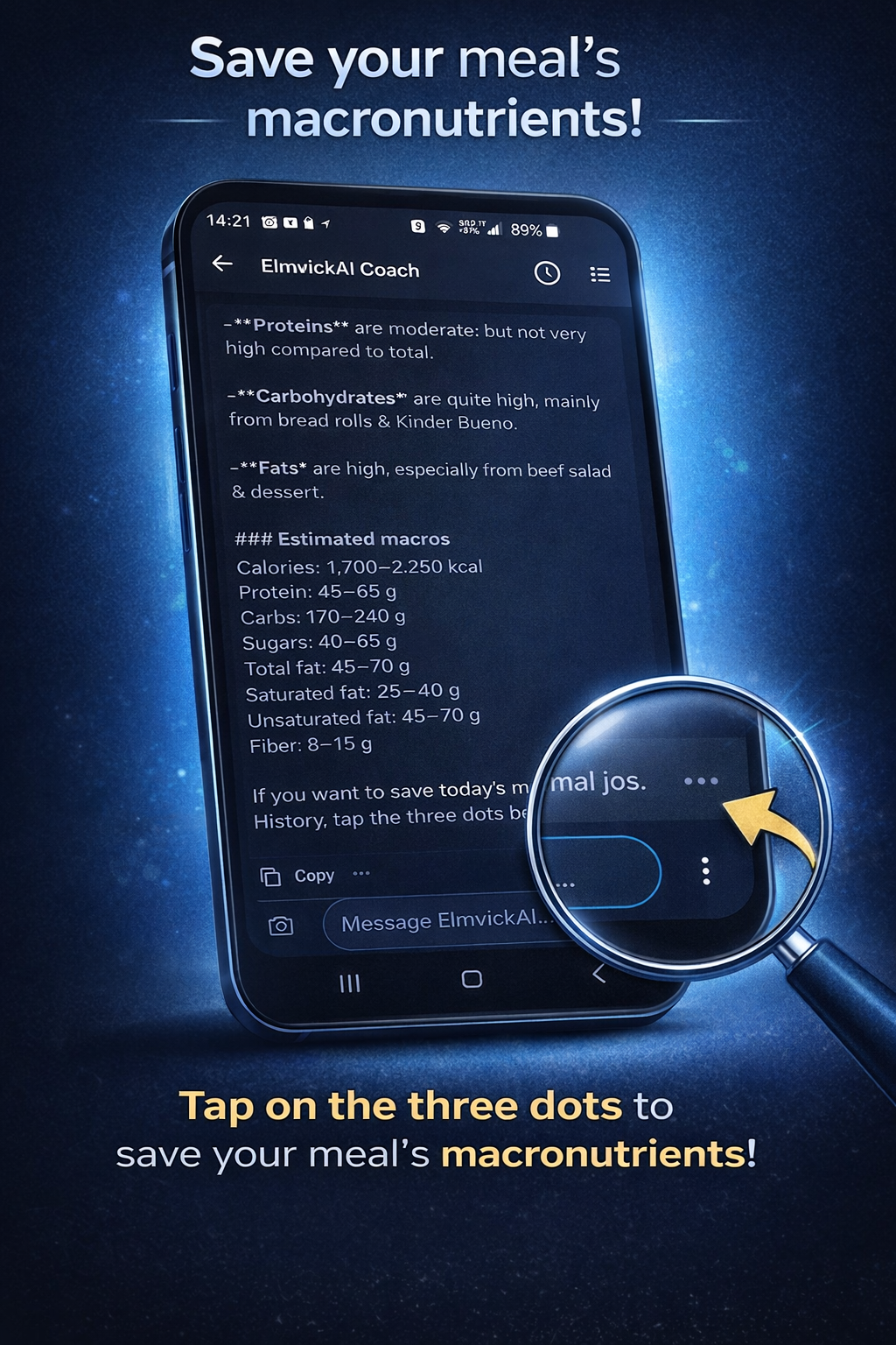 Training Logger meal logging and AI coach screen