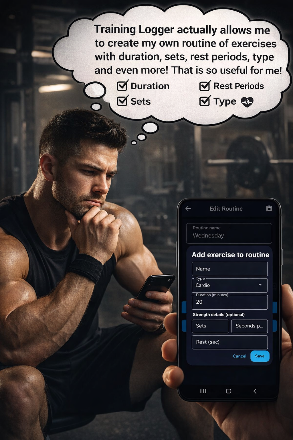 Training Logger custom routine builder screen